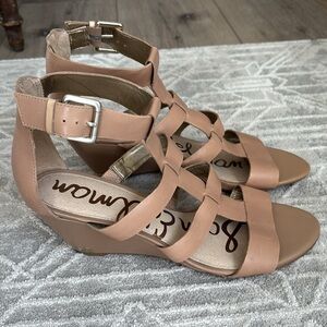 Sam Edelman Sabrina Wedge Sandals in light tan color